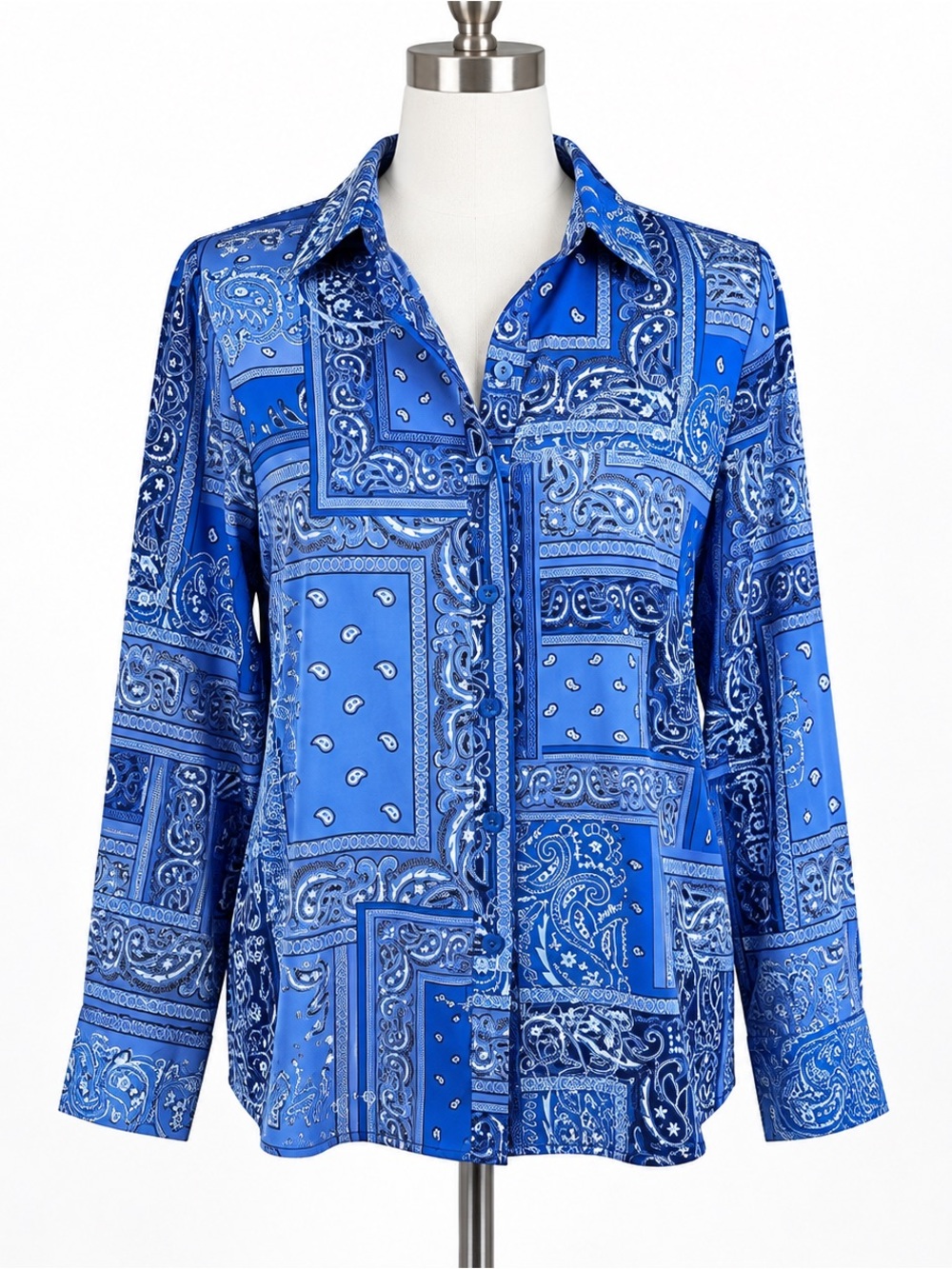 Rachel Zoe stretch paisley bandana kerchief print long sleeve blouse S
